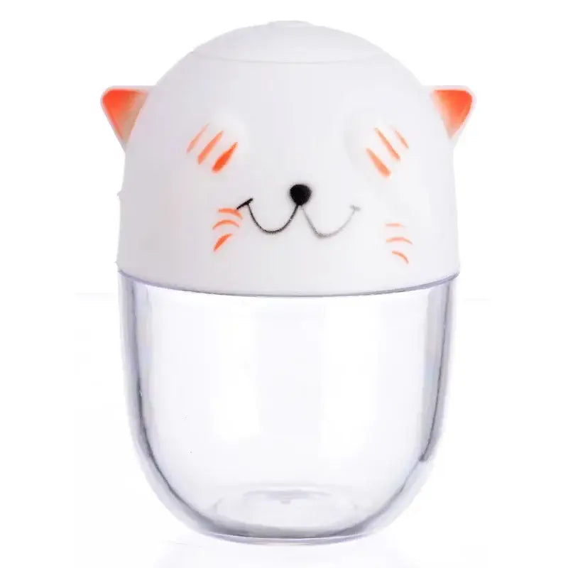 White cat-themed plastic decorbites cat spice jar with orange accents and clear base in ceramic spice jar set