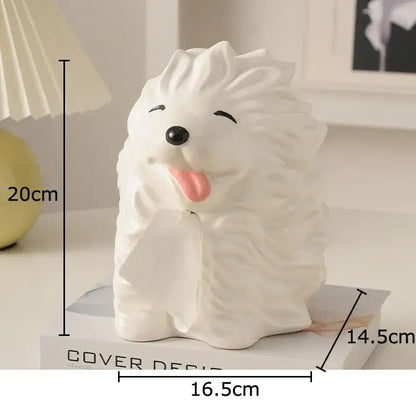 Cute white ceramic poodle cartoon puppy tissue box with black eyes and pink tongue for bedroom decorbites cartoon puppy decor