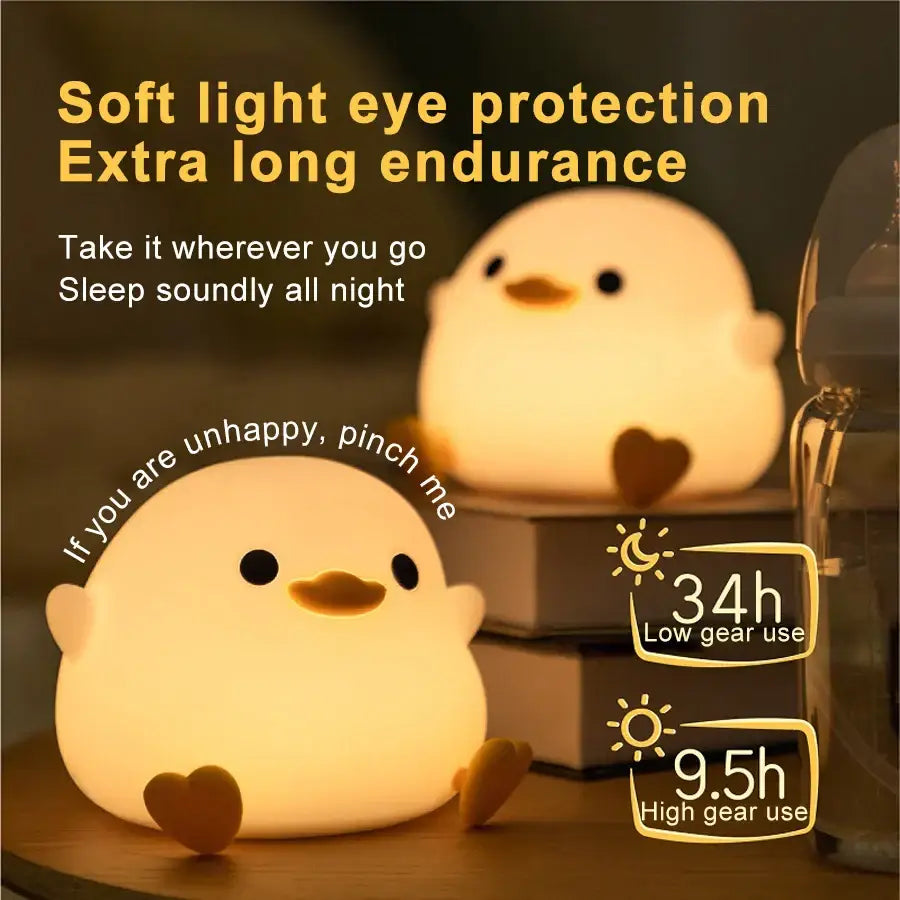 Cute yellow chick soft silicone night light with warm glow for bedroom decorbites duck silicone night lamp