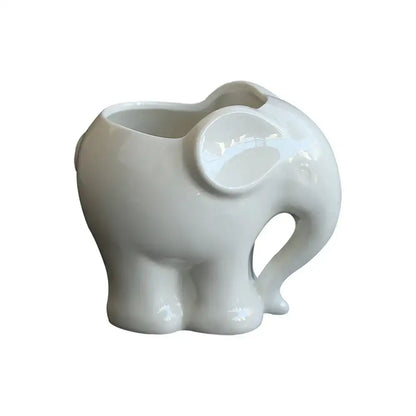 Cute white ceramic elephant succulent planter with glossy finish and open mouth design for bedroom decor