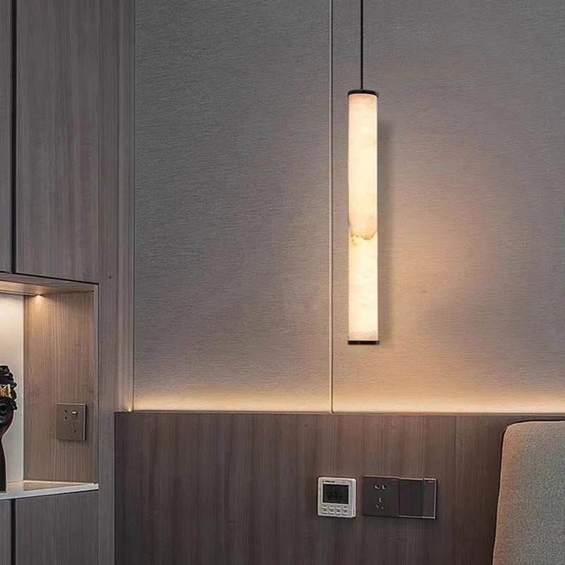 Cylindrical Marble Pendant Light in Black Brass - Decorbites