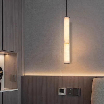 Cylindrical Marble Pendant Light in Black Brass - Decorbites