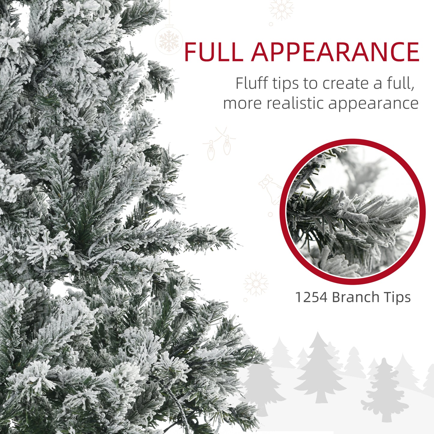 HOMCOM 7.5' Flocked Artificial Christmas Tree With Cold White LED Lights