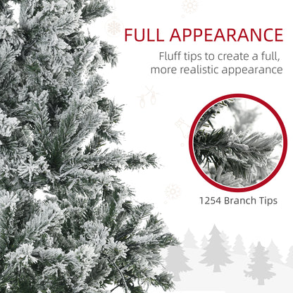 HOMCOM 7.5' Flocked Artificial Christmas Tree With Cold White LED Lights