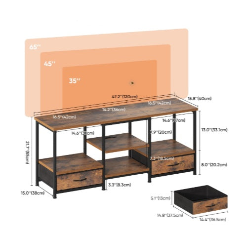 TV Stand With 2 Fabric Drawers, Built-in Outlet - Perfect For Living Room And Bedroom