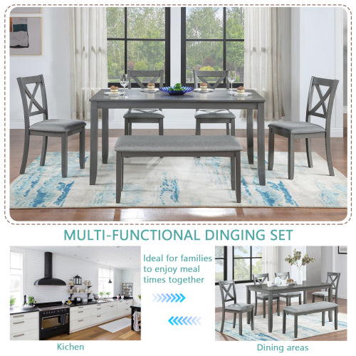 Wooden Dining Set 6 Piece Rectangular Kitchen Living Room