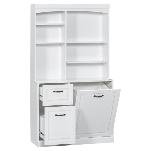 Bathroom Storage Cabinet With Tilt-Out Hamper, 70.9'' Tall Free Standing Organizer With Drawers & Adjustable Shelves, MDF Linen Tower With Steel Handles, White Finish