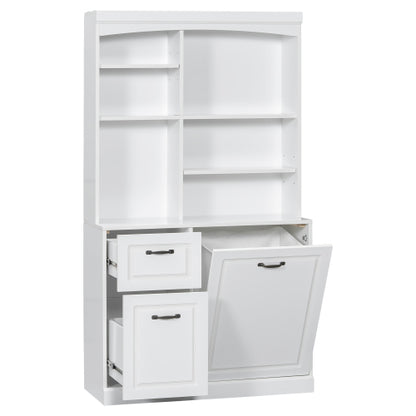 Bathroom Storage Cabinet With Tilt-Out Hamper, 70.9'' Tall Free Standing Organizer With Drawers & Adjustable Shelves, MDF Linen Tower With Steel Handles, White Finish