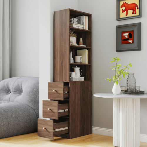 Wooden Storage Cabinet Modern Tall Bookshelf Living Room