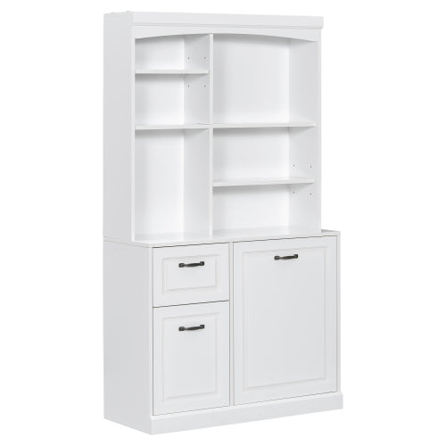 Bathroom Storage Cabinet With Tilt-Out Hamper, 70.9'' Tall Free Standing Organizer With Drawers & Adjustable Shelves, MDF Linen Tower With Steel Handles, White Finish