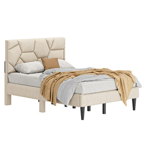 Beige Linen Storage Bed