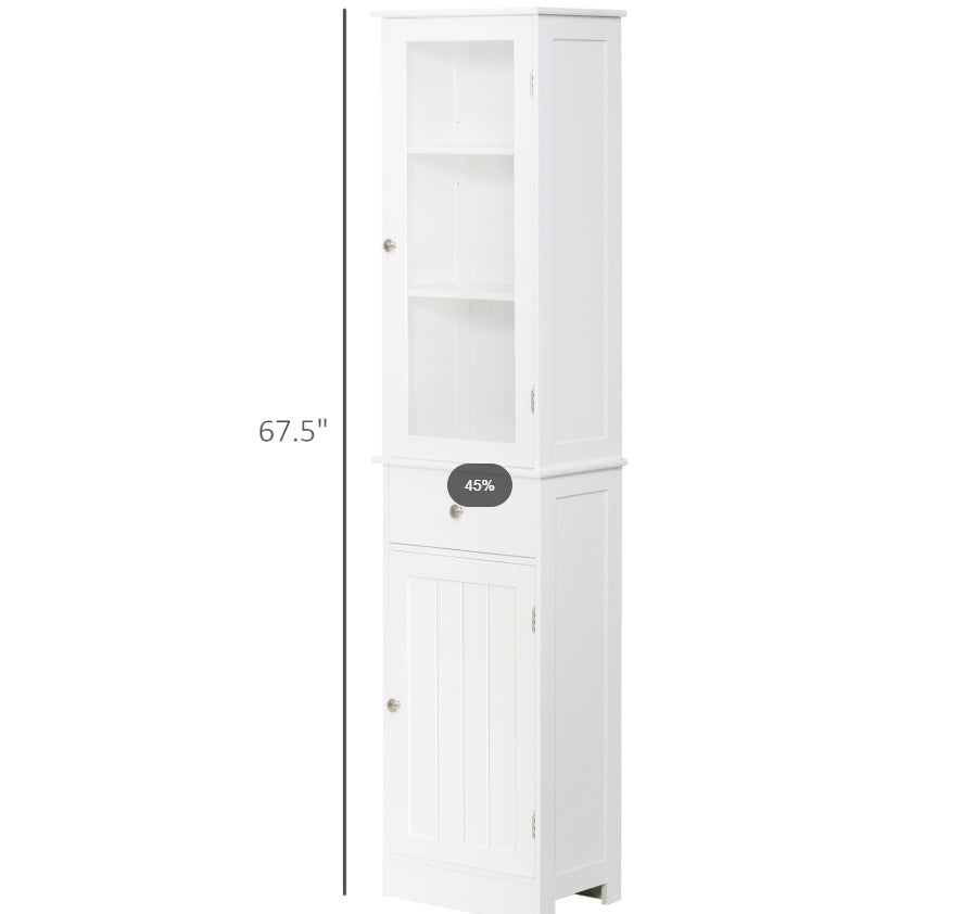 Kleankin Slim Bathroom Storage Cabinet Tall Narrow Linen Tower With Acrylic Door Drawer And Shelves White