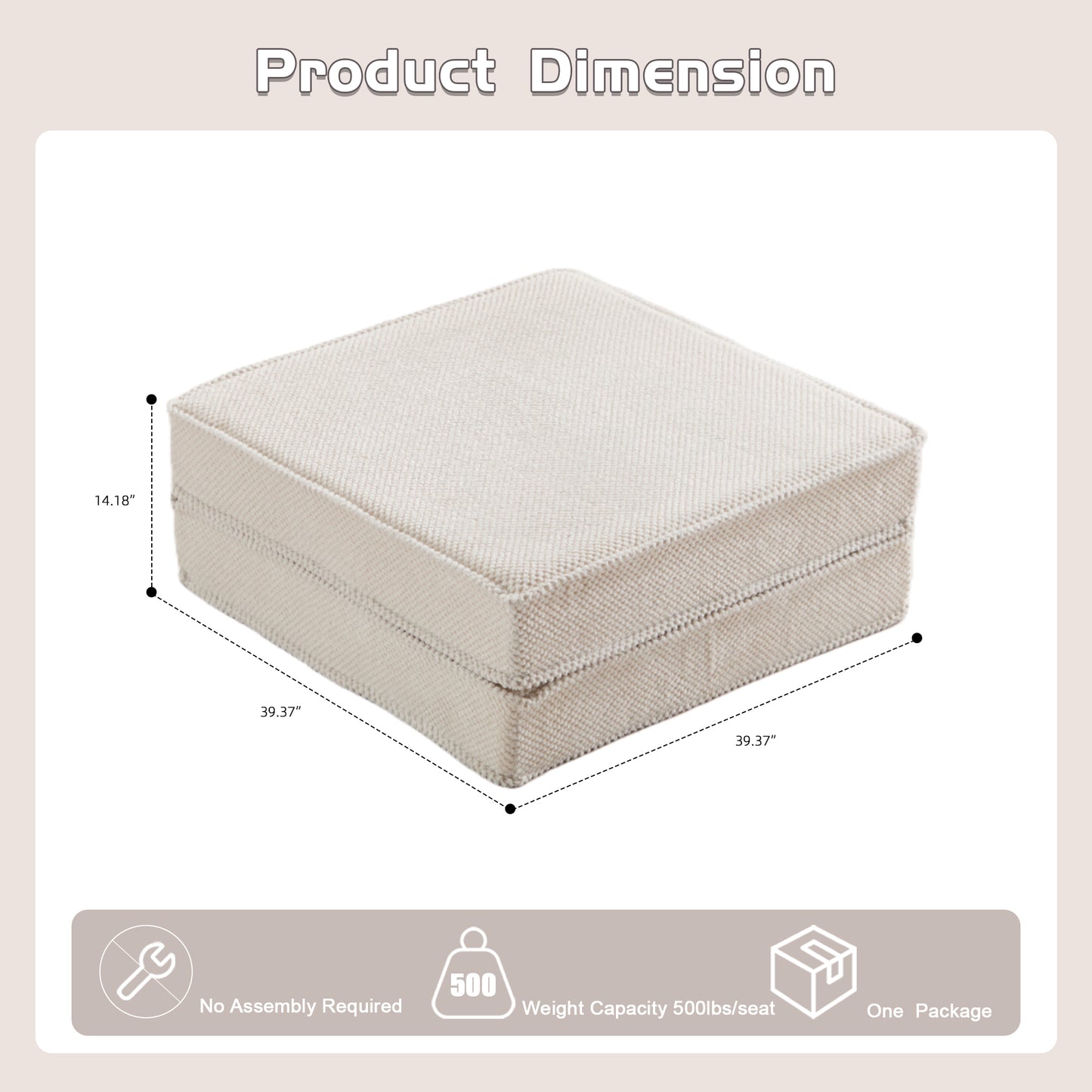 Compression Mahjong Sofa,Convertible Floor Sofa Bed,DIY Boneless Modular Sectional Sofa,No Assembly Required,Circle Fleece Fabric,1 Ottoman,White