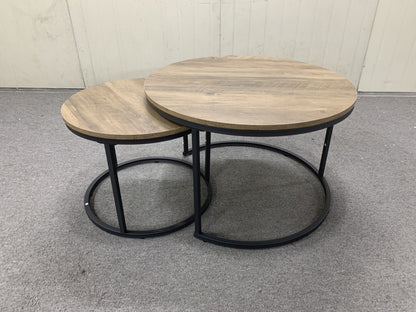 Nesting Coffee Table Set Of 2, 27.6inch Round Coffee Table Industrial Wood Finish With Sturdy Metal