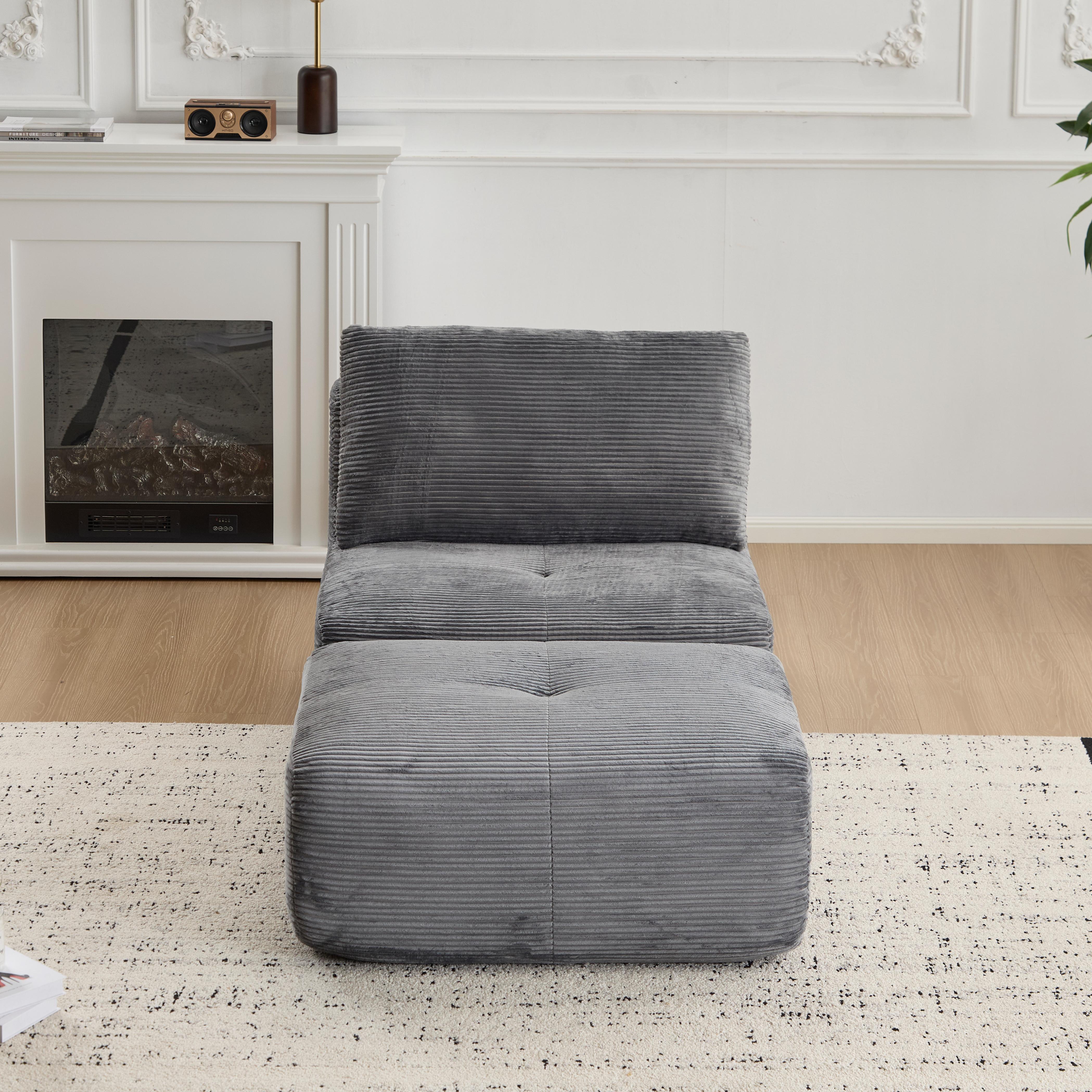 Grey Corduroy Sectional Sofa Modular Memory Foam