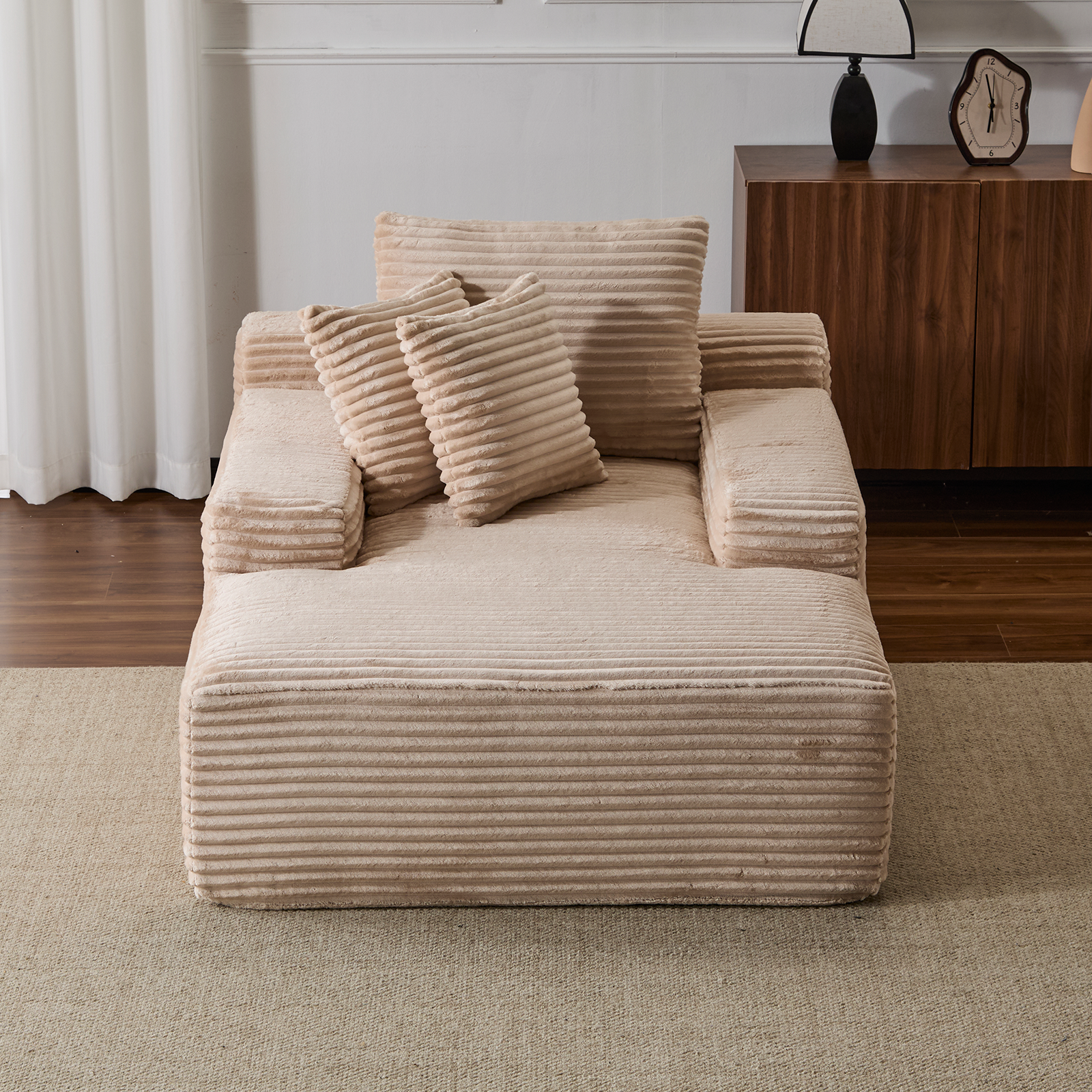 Beige Corduroy Chaise Lounge