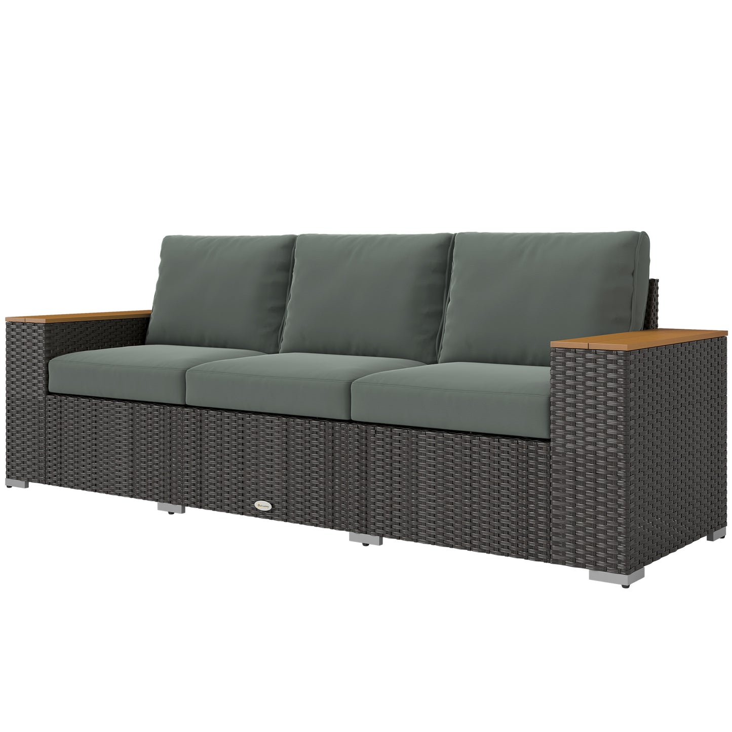 3-Seat Outdoor Patio Sofa With Cushions, PE Rattan Wicker Sofa With Wide Armrests, Outdoor Wicker Couch, Dark Gray