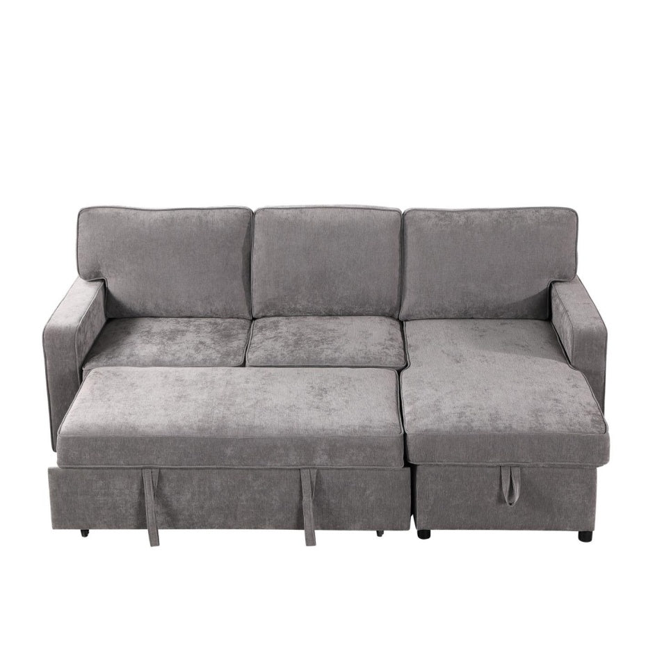 Upholstery Sleeper GREY Sectional Sofa With Storage Space, USB Port, 2 Cup Holders On Back Cushions