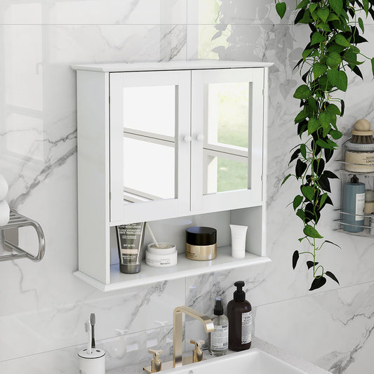 Bathroom Wall Cabinet With Double Mirror Doors And Shelves