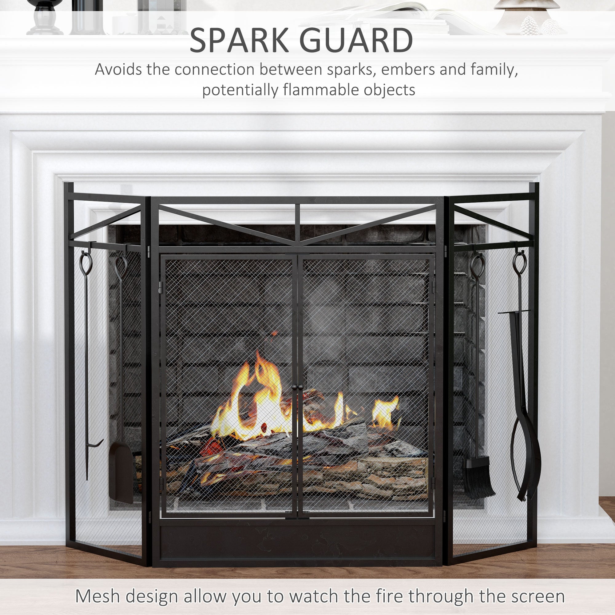 Black Folding Fireplace Screen