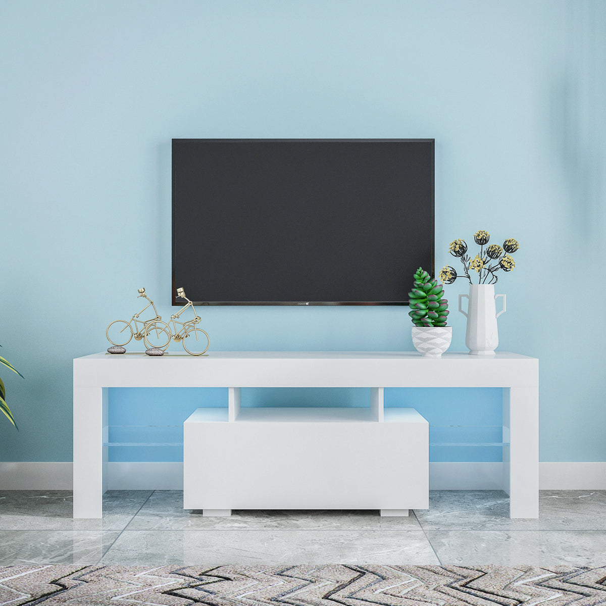 White Modern TV Stand LED Lighting 50-59in