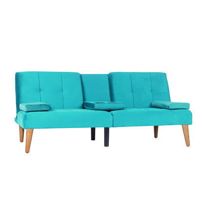 Modern Velvet Upholstered Futon Sofa Bed With 2 Cup Holders For Living Room