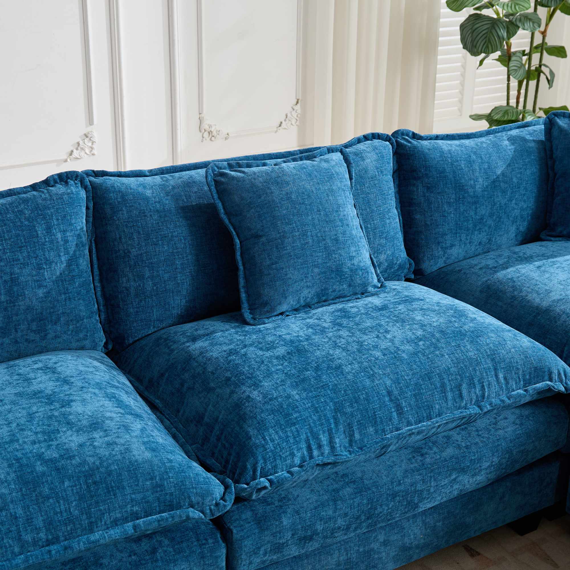 Blue Chenille Double Sofa