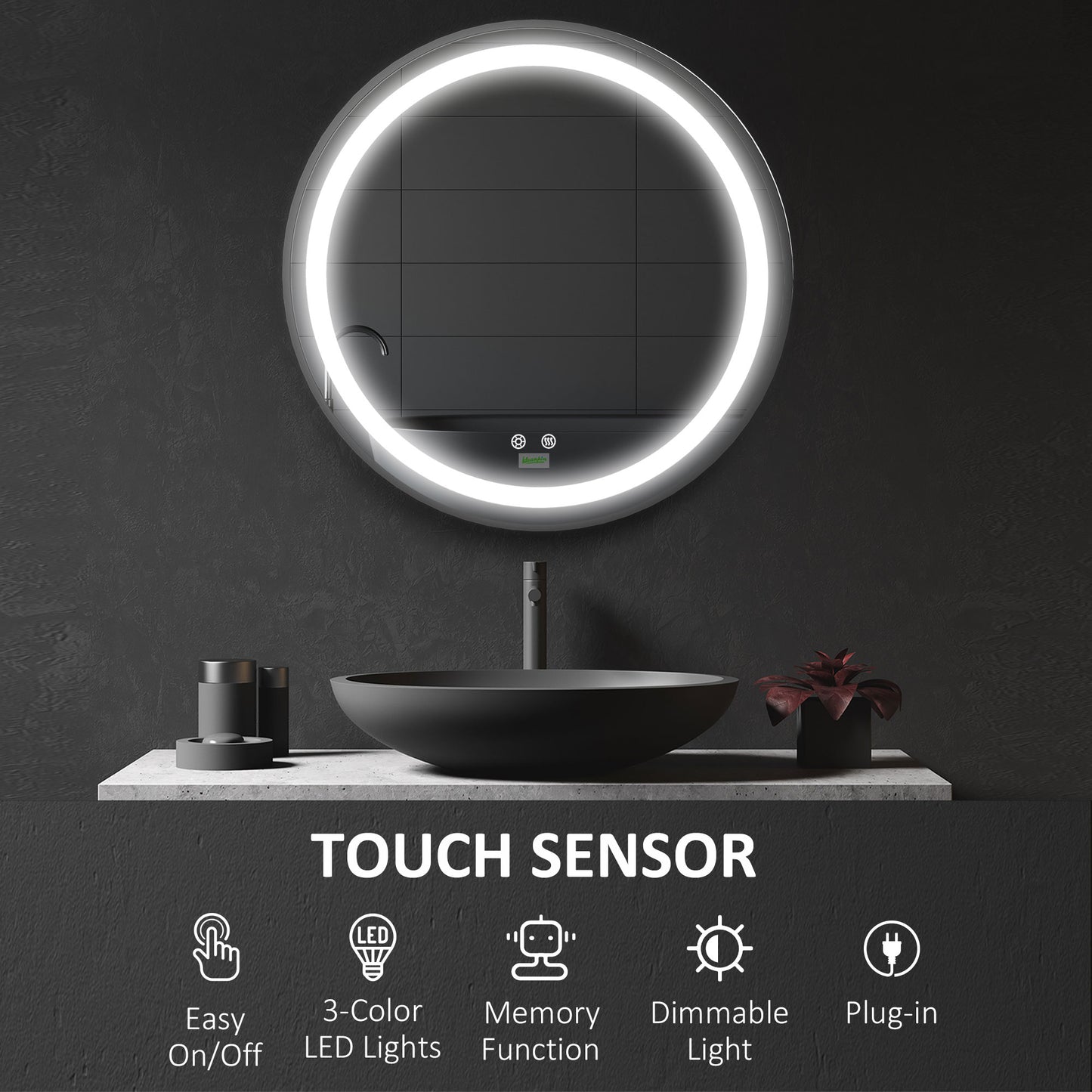 28-Inch Lighted Bathroom Mirror for Wall