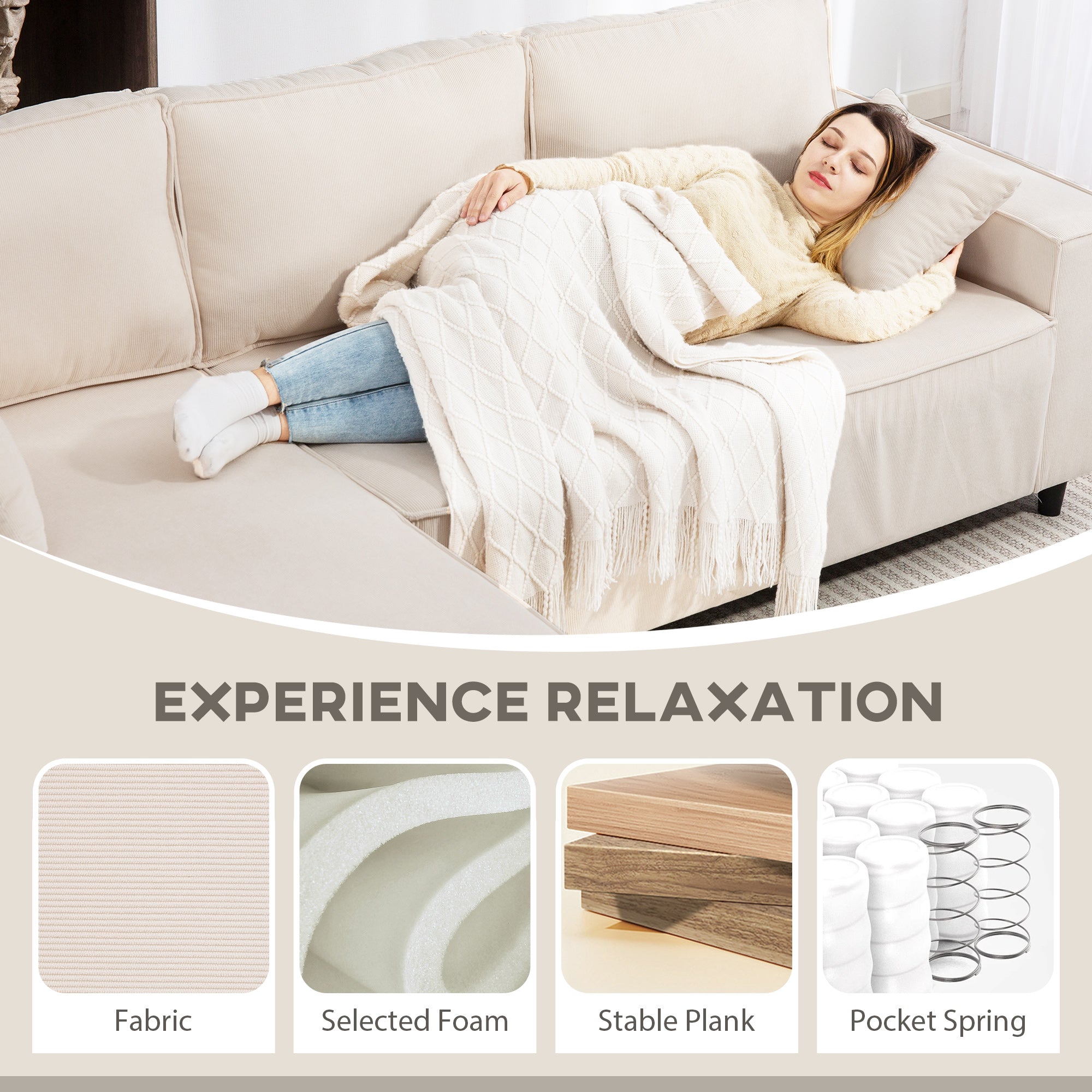 Cream Corduroy Sectional Sofa