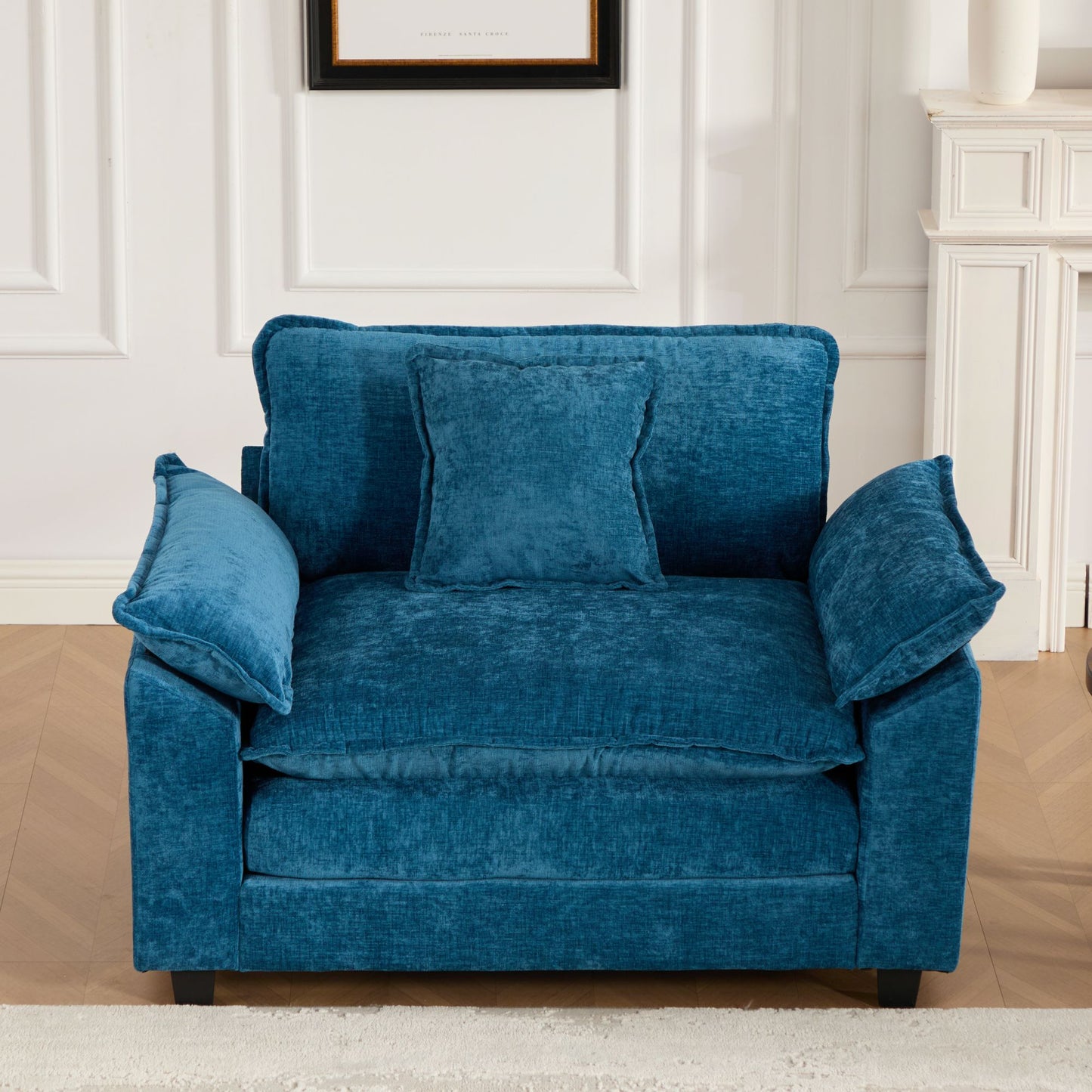 Cloud Sofa Single Seat Ottoman Is Not Included, Modern Sectional Couch, For Living Room Bedroom And Apartment, Comfy Double Layer Upholstered Seat Cushion, Breathable Chenille Fabric, Blue,SW5041BL