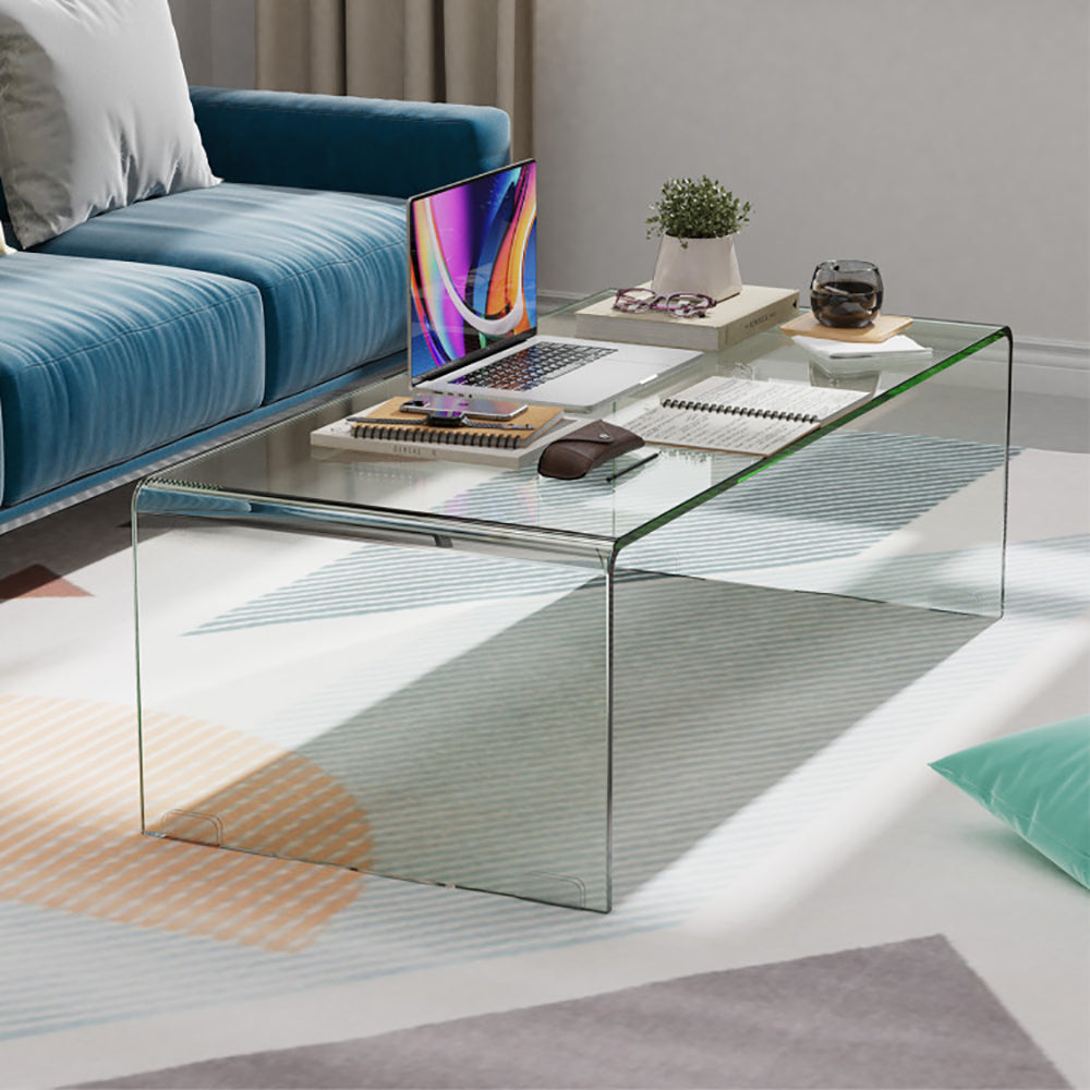 42.5 X 20 X 14 Inch Glass Coffee Table With Rounded Edges For Living Room