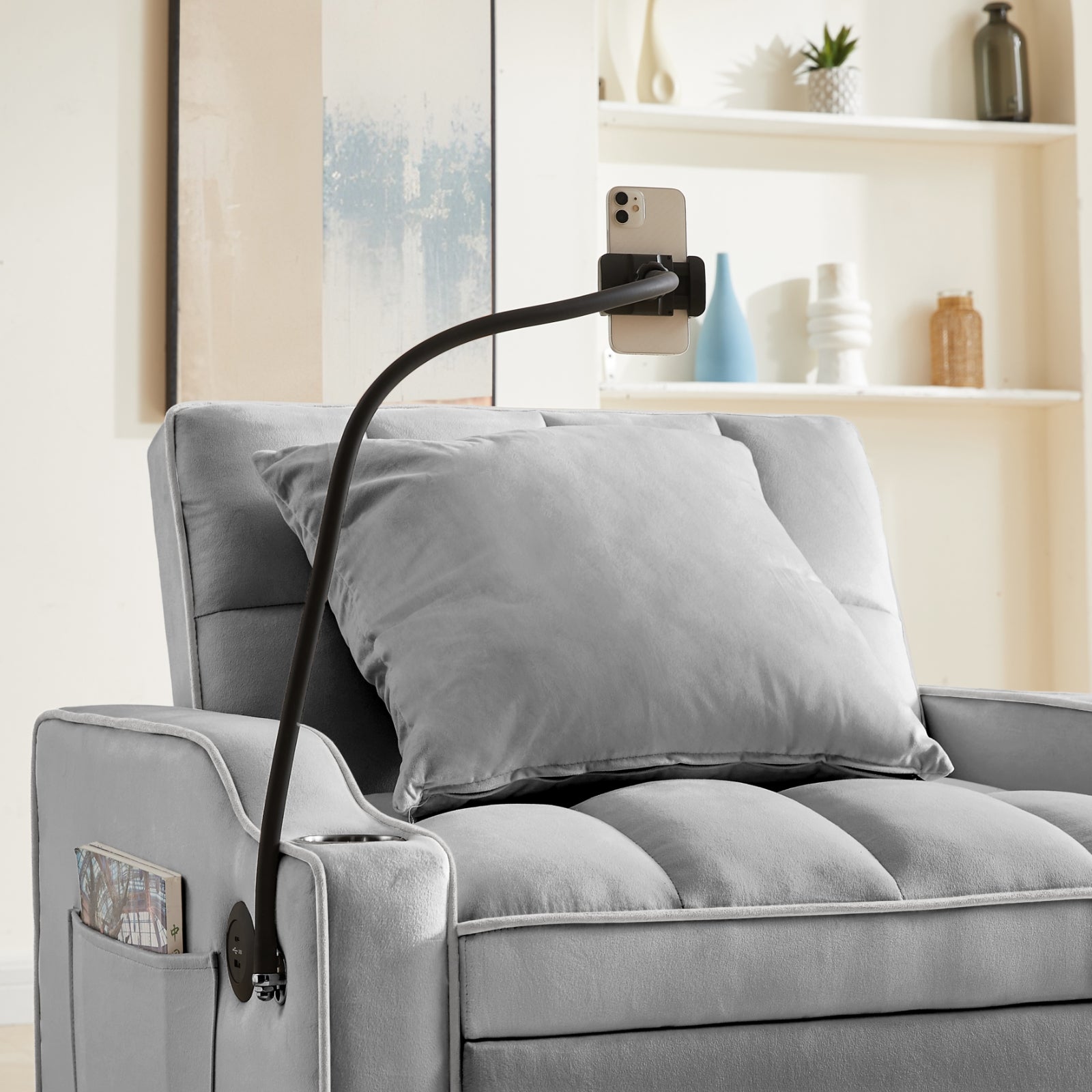 Grey Velvet Sleeper Chair