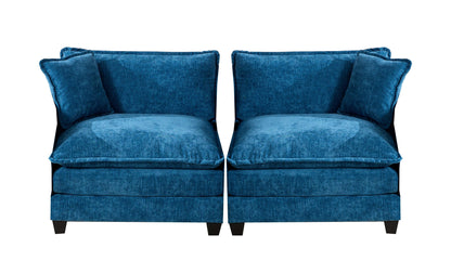 Cloud Sofa Two Seats The Cushion On The Armrest Not Included, Modern Sectional Couch, For Apartment, Comfy Double Layer Upholstered Seat Cushion, Breathable Chenille Fabric, Blue