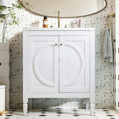 Vintage White Bathroom Vanity with Ceramic Sink
