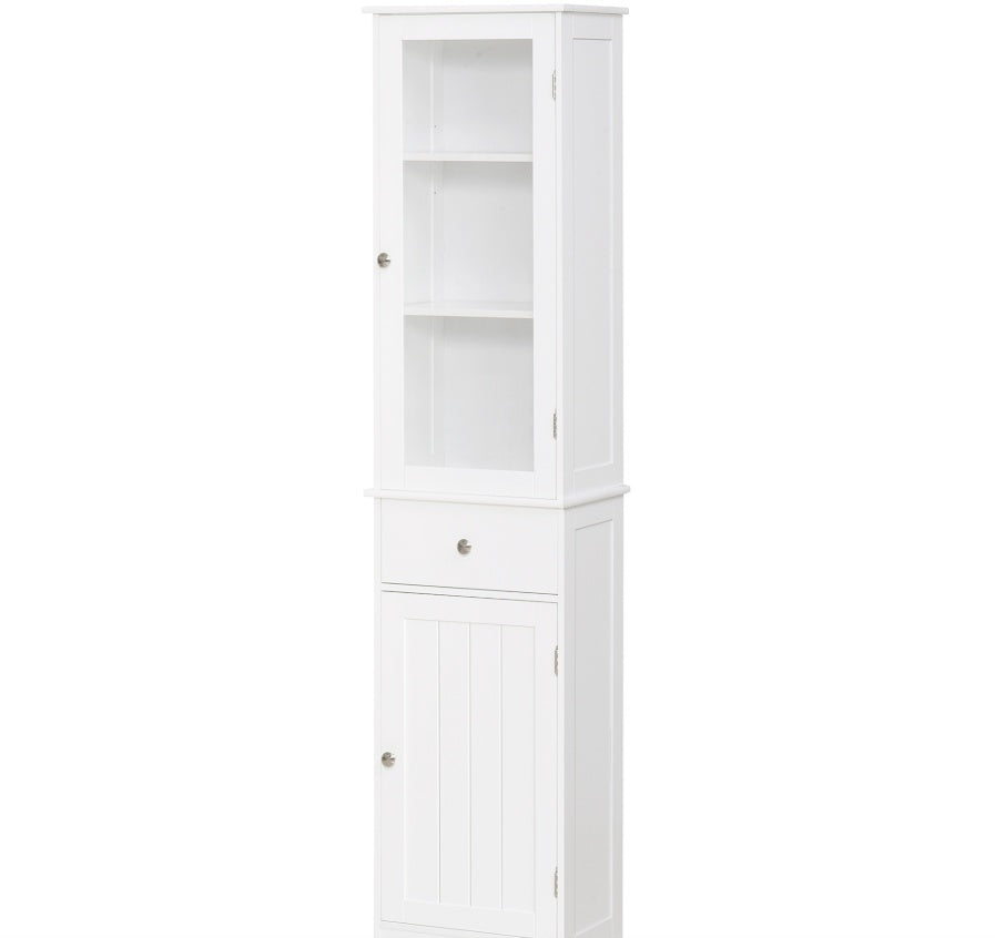 Kleankin Slim Bathroom Storage Cabinet Tall Narrow Linen Tower With Acrylic Door Drawer And Shelves White