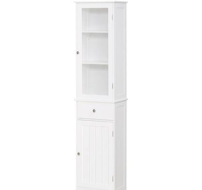 Kleankin Slim Bathroom Storage Cabinet Tall Narrow Linen Tower With Acrylic Door Drawer And Shelves White
