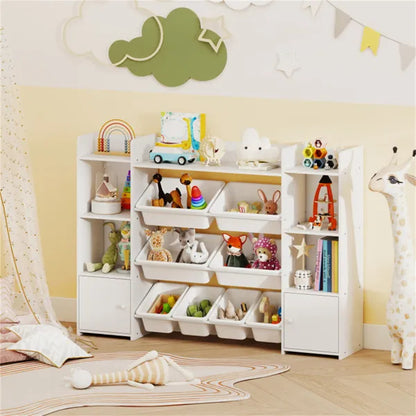 White Multi-Functional Kids Storage Shelf - Toy Organizer+Bookcase, 56"x12"x39", Anti-Toppling, 265lbs Capacity