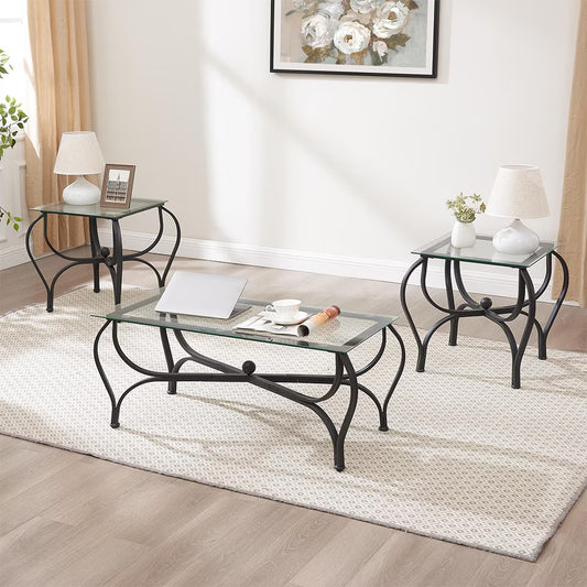 3-Piece Tempered Glass Coffee Table Set