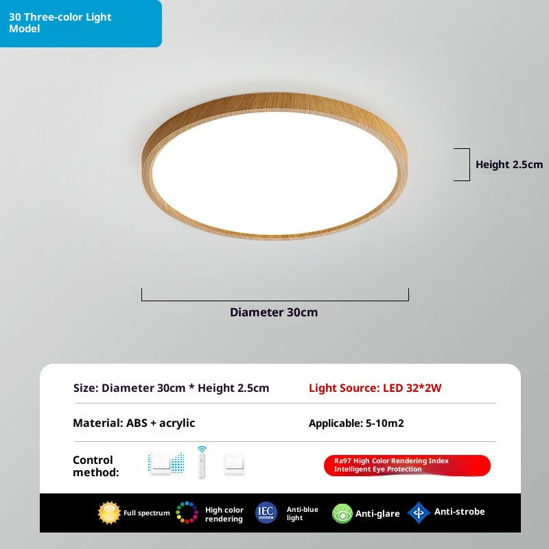 Ultra-thin Bedroom New Chinese Retro Solid Wood Living Room Simple Full Spectrum Eye Protection Ceiling Lamp