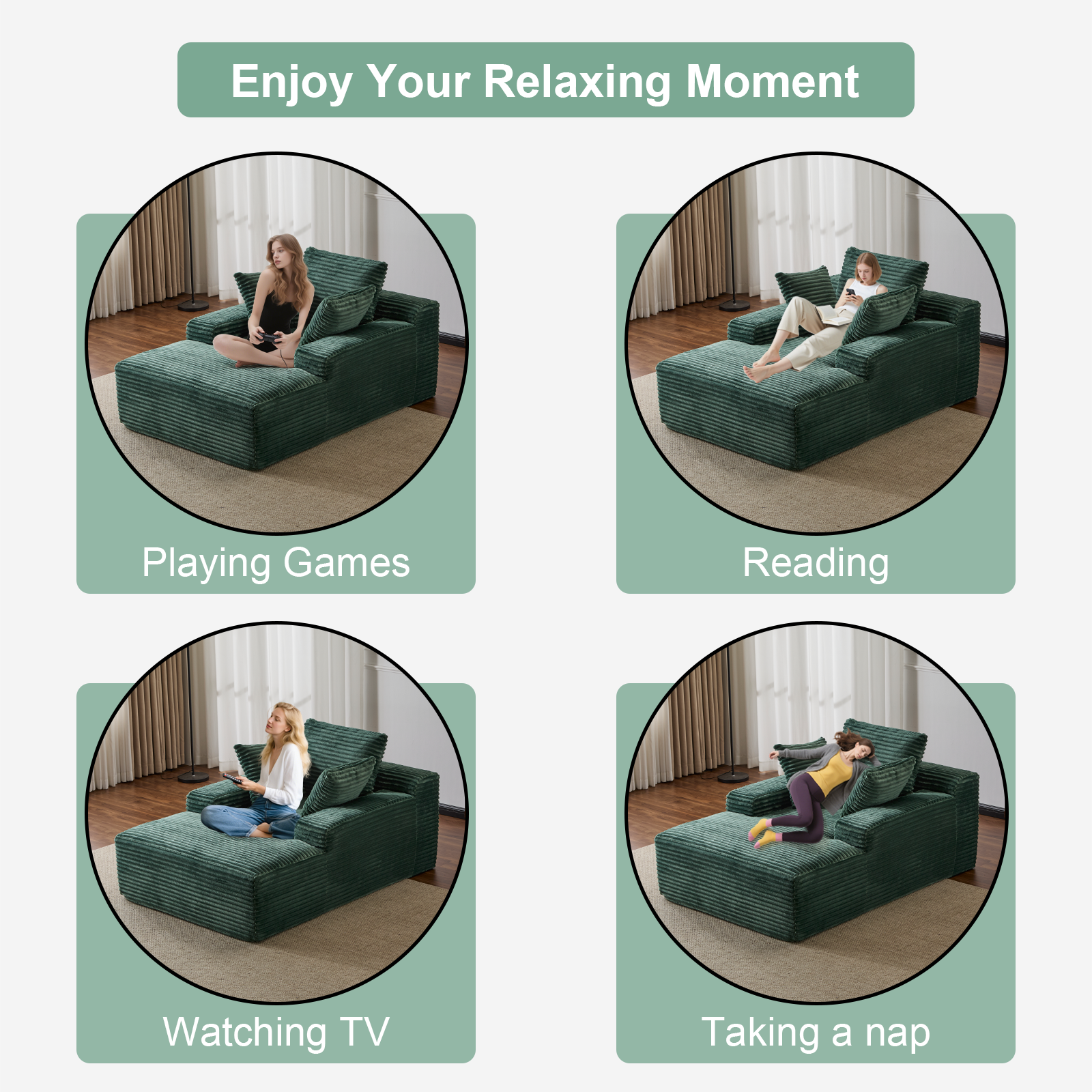 Green Corduroy Chaise Lounge