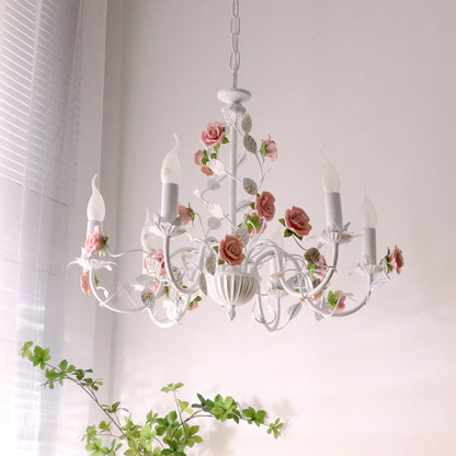 Pastoral Bedroom Chandelier French Living Room Wrought Iron Flowers And Plants Retro Princess Style