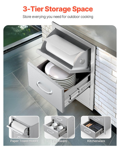 Outdoor Kitchen Drawers Triple BBQ Access Drawers Island 16.5x29x20.5 In