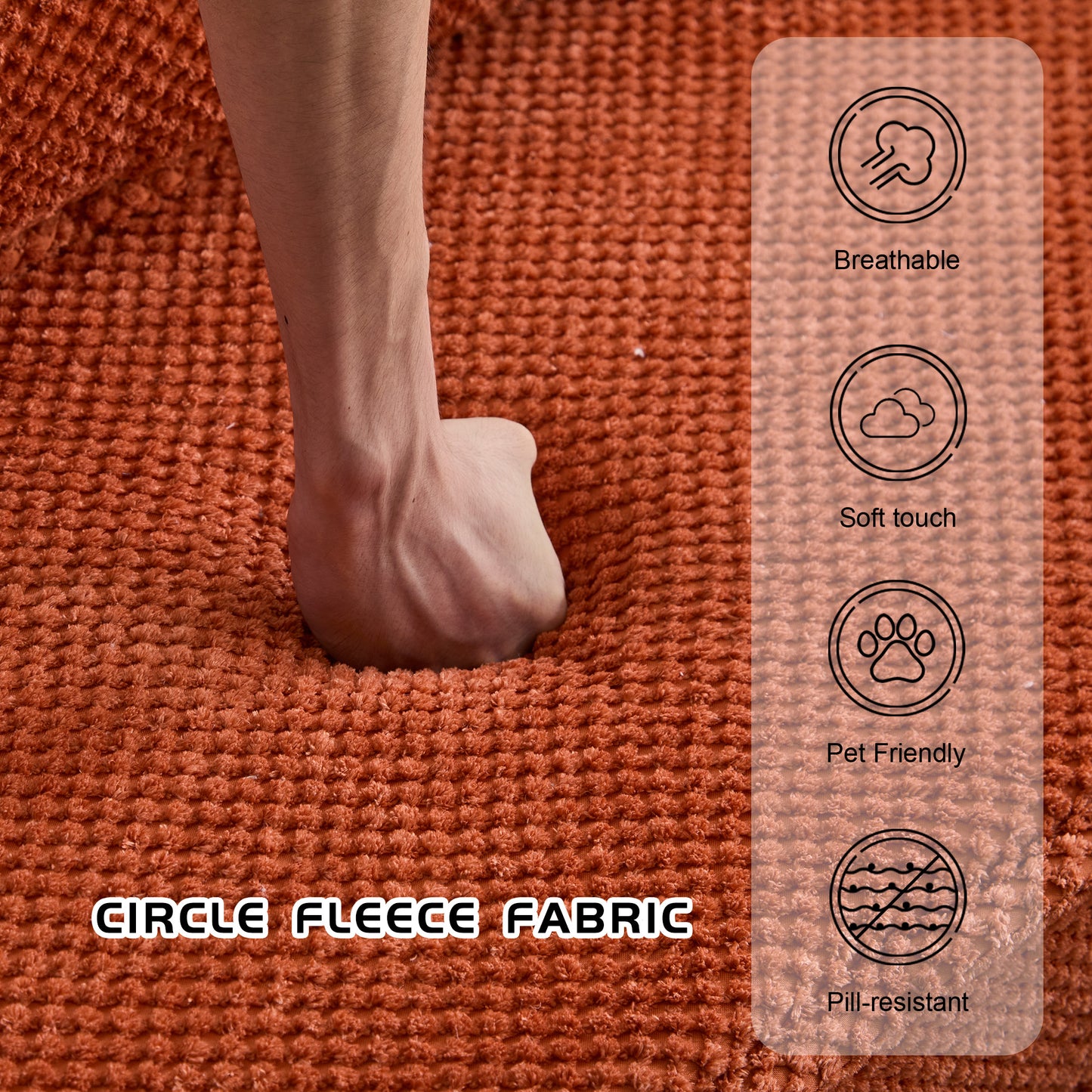 Compression Mahjong Sofa,Convertible Floor Sofa Bed,DIY Boneless Modular Sectional Sofa,No Assembly Required,Circle Fleece Fabric,Oversized 4 Seater With 2 Ottoman,Orange