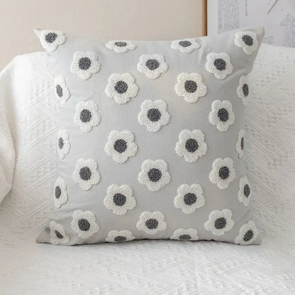 Gray cushion cover with daisy flora embroidered white and gray floral patterns for decorbites living room decor