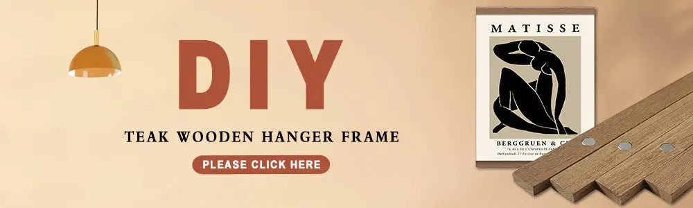 Teak wooden hanger frame with warm natural finish and minimalist design for decorbites black and white dandelion canvas wall art