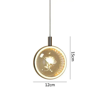 Dandelion crystal ball jellyfish pendant light with gold metal frame and illuminated floral glass globe for dining room decor