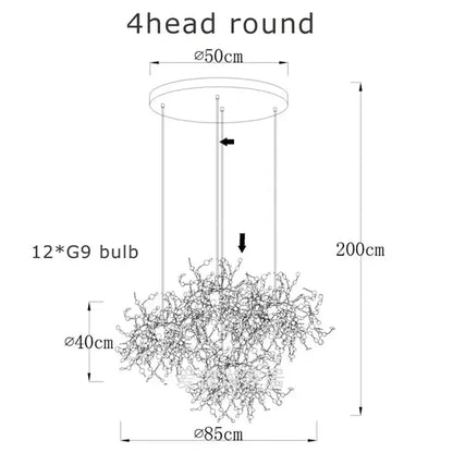 Dandelion gold and silver chrome leaf led chandelier with sleek metallic frame and twelve g9 bulbs for dining decorbites chrome leaf