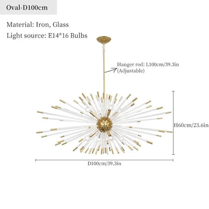 Gold-toned and clear glass decorbites dandelion golden ball starburst chandelier for elegant dining room decor