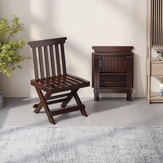 Dark brown bamboo low stool folding living room chair with slatted back and seat for compact storage by decorbites bamboo low