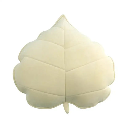 Cream-colored plush leaf throw pillow with stitched veins soft velvety texture decorbites 3d leaf cushion for bedroom decor